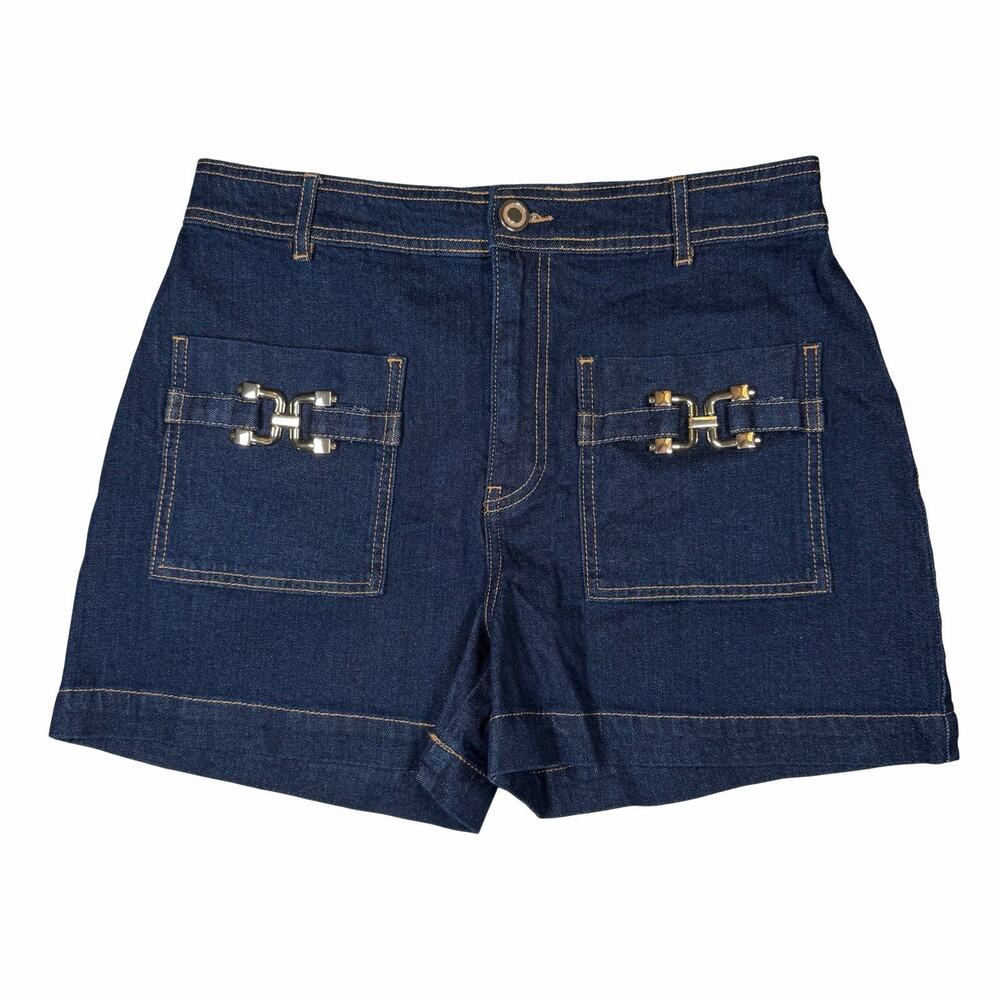 Bold Elements Shorts Women Size 6 Blue Denim Stretch Front Pockets w/Buckles